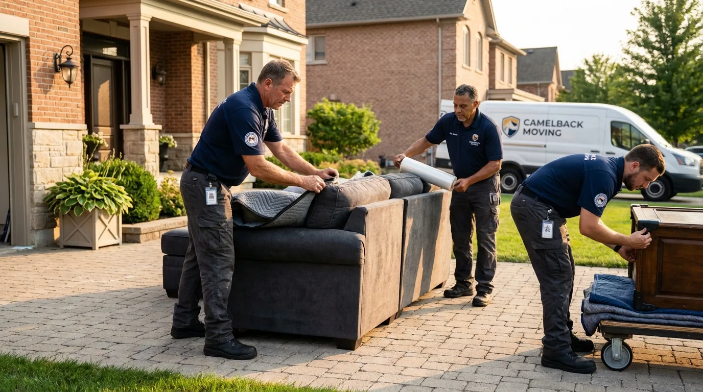Large estate moving crew wrapping furniture in Stockbridge, MI